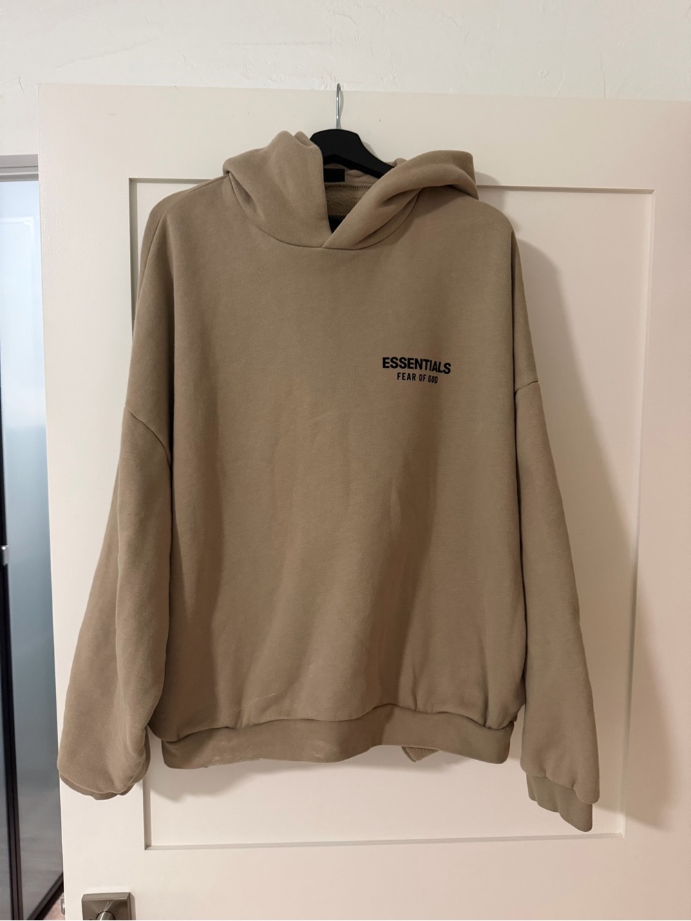 ESSENTIALS Taupe Crewneck Hoodie - Minimal Chest Logo